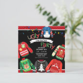Ugly Sweater Kerstparty Kaart (Staand voorkant)