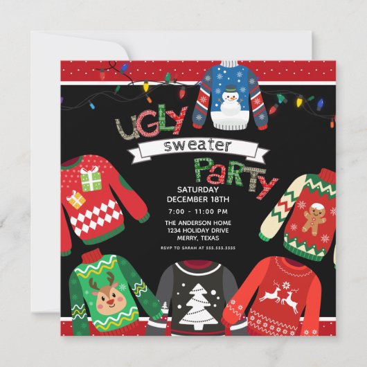 Ugly Sweater Kerstparty Kaart (Voorkant)