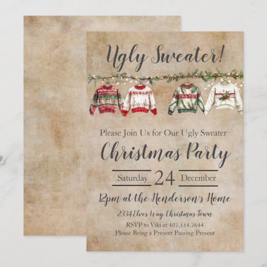Ugly Sweater Kerstparty Kaart (Voorkant / Achterkant)