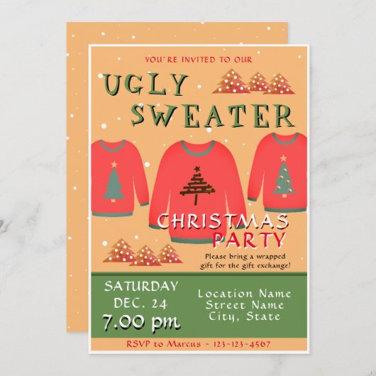 Ugly Sweater Kerstparty Kaart (Voorkant / Achterkant)