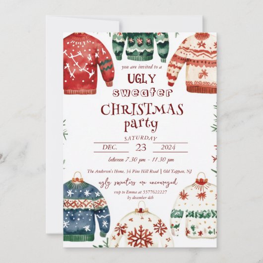 Ugly Sweater Kerstparty Kaart (Voorkant)