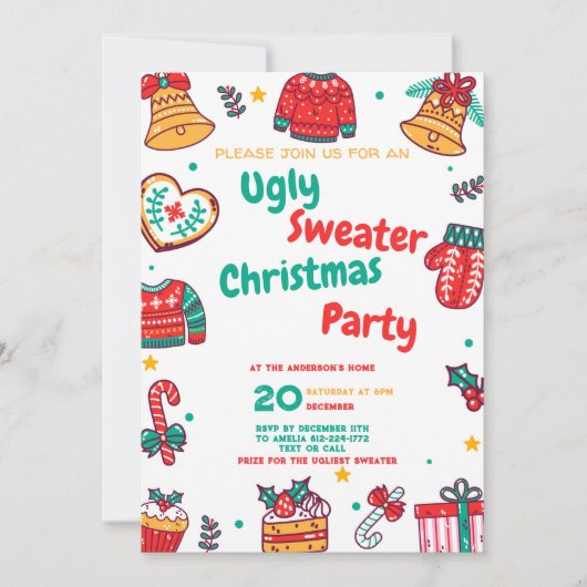 Ugly Sweater Kerstparty Kaart (Voorkant)