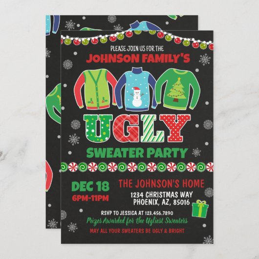 Ugly Sweater Kerstparty Kaart (Voorkant / Achterkant)