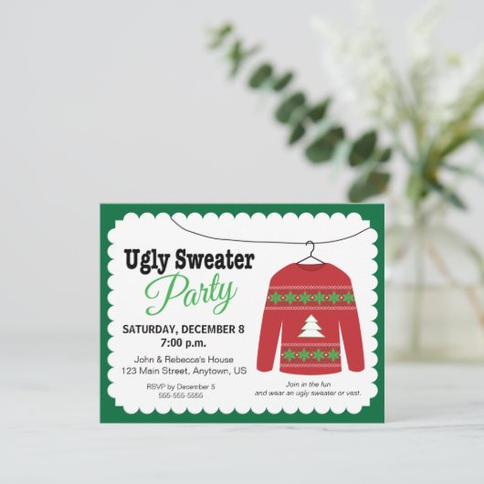 Ugly Sweater Kerstparty Kaart (Staand voorkant)