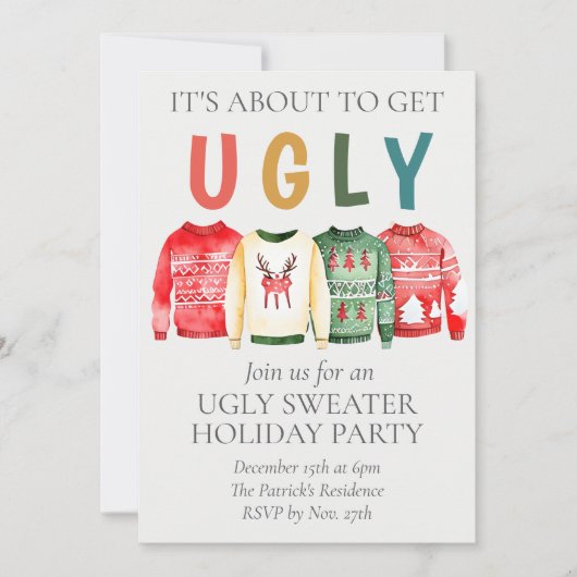 Ugly Sweater Kerstparty nodigt uit Feestdagenkaart (Voorkant)