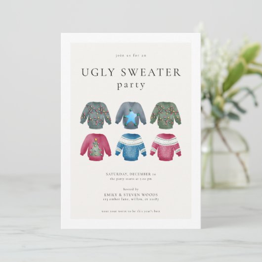 Ugly Sweater Kerstparty nodigt uit Kaart (Staand voorkant)