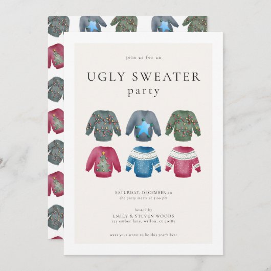 Ugly Sweater Kerstparty nodigt uit Kaart (Voorkant / Achterkant)