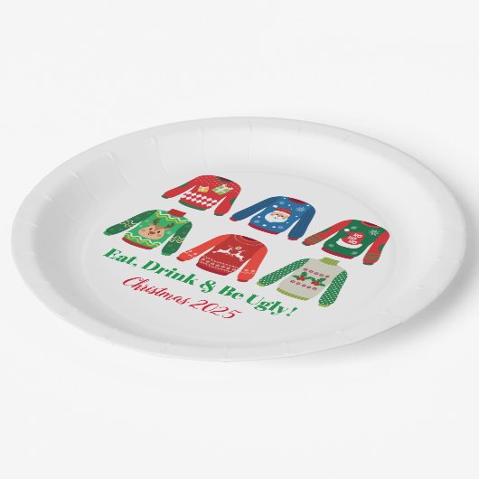 Ugly Sweater Kerstparty Papieren Bordje (Gekanteld)