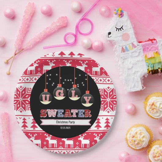 Ugly Sweater Kerstparty Papieren Bordje (Feest)