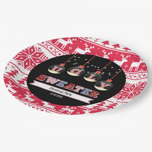 Ugly Sweater Kerstparty Papieren Bordje (Gekanteld)