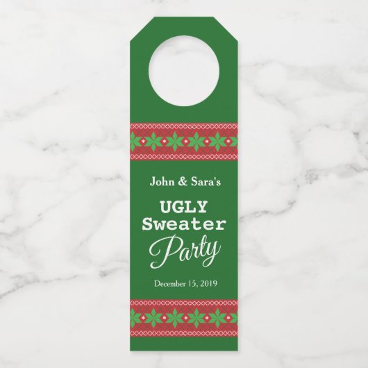 Ugly Sweater Kerstparty, persoonlijk Flessenhanger (Voorkant)