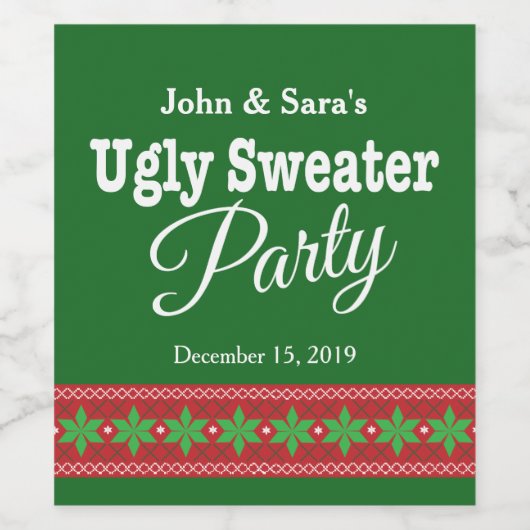 Ugly Sweater Kerstparty, persoonlijk Wijn Etiket (Enkel label)