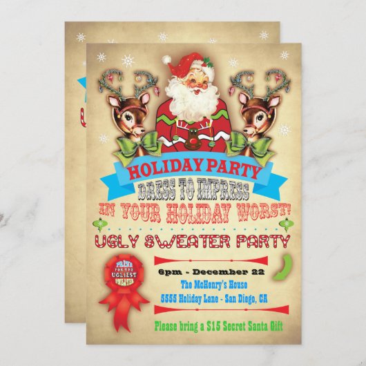 Ugly Sweater Kerstparty Poster nodigt uit Kaart (Voorkant / Achterkant)