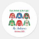 Ugly Sweater Kerstparty Ronde Sticker (Voorkant)