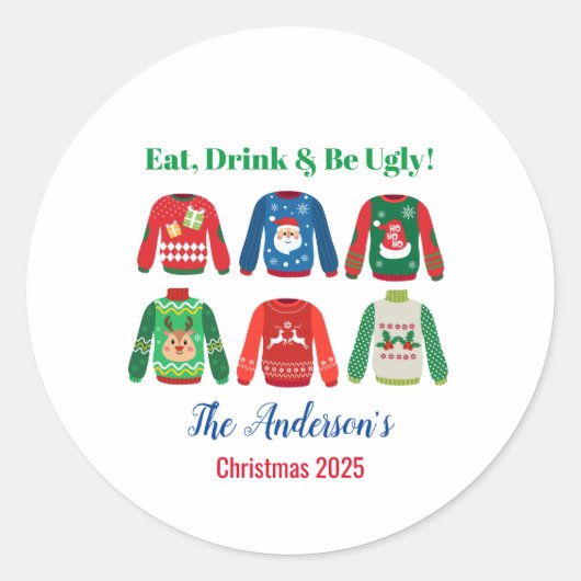 Ugly Sweater Kerstparty Ronde Sticker (Voorkant)