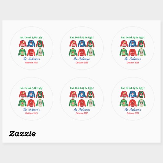 Ugly Sweater Kerstparty Ronde Sticker (Vel)