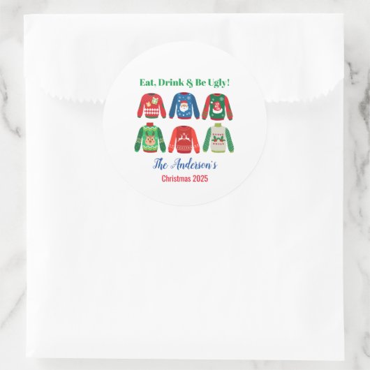 Ugly Sweater Kerstparty Ronde Sticker (Tas)