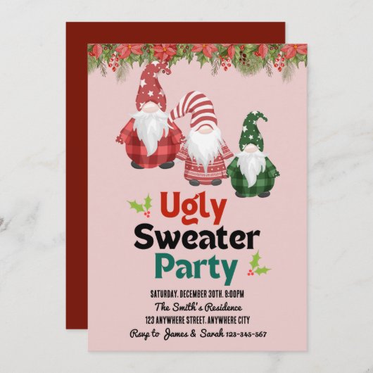 Ugly Sweater Kerstparty Uitnodiging (Voorkant / Achterkant)
