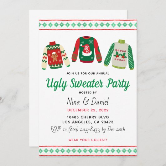 Ugly Sweater Kerstparty Uitnodiging (Voorkant / Achterkant)