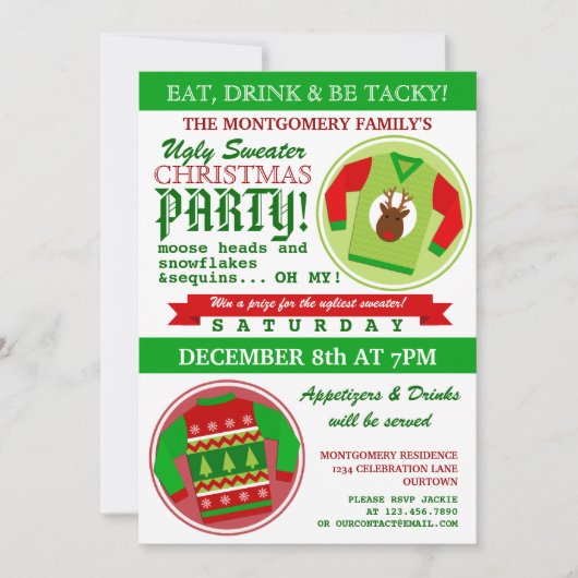 Ugly Sweater Kerstparty Uitnodiging (Voorkant)