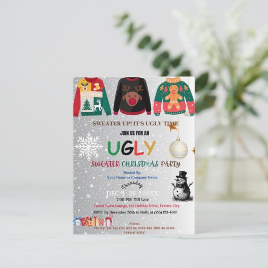 Ugly Sweater Kerstparty Uitnodiging (Staand voorkant)