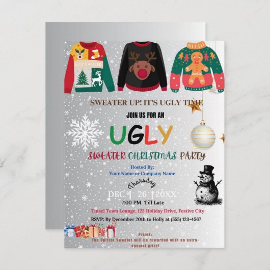Ugly Sweater Kerstparty Uitnodiging (Voorkant / Achterkant)
