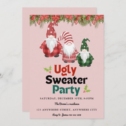 Ugly Sweater Kerstparty Uitnodiging (Voorkant / Achterkant)