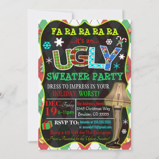 Ugly Sweater Kerstparty Uitnodiging (Voorkant)