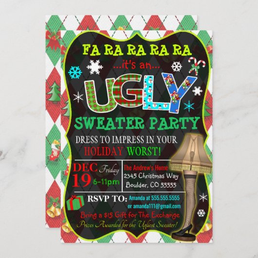 Ugly Sweater Kerstparty Uitnodiging (Voorkant / Achterkant)