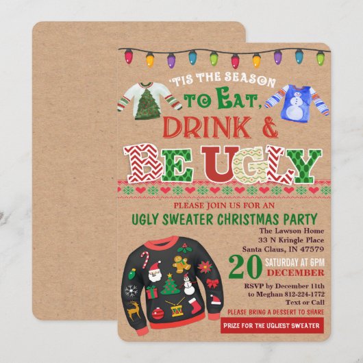 Ugly Sweater Kerstparty Uitnodiging (Voorkant / Achterkant)