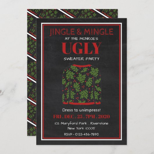 Ugly Sweater Kerstparty Uitnodiging (Voorkant / Achterkant)