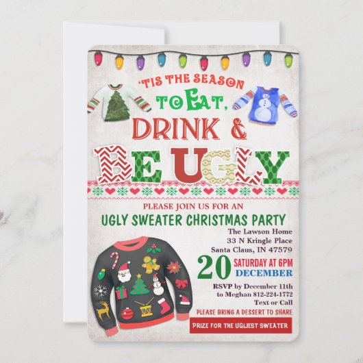 Ugly Sweater Kerstparty Uitnodiging (Voorkant)