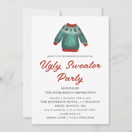 Ugly Sweater Kerstparty Uitnodiging (Voorkant)