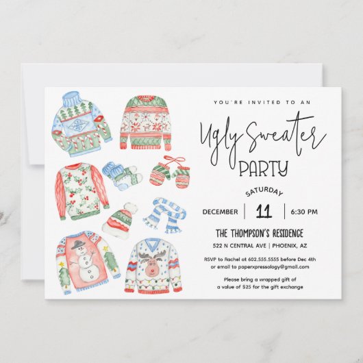 Ugly Sweater Kerstparty Uitnodiging (Voorkant)