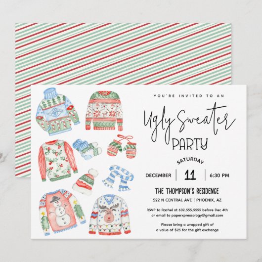 Ugly Sweater Kerstparty Uitnodiging (Voorkant / Achterkant)