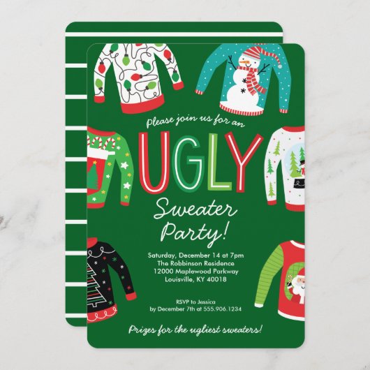 Ugly Sweater Kerstparty Uitnodiging (Voorkant / Achterkant)