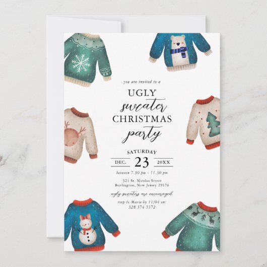 Ugly Sweater Kerstparty Uitnodiging (Voorkant)