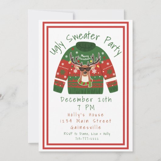 Ugly Sweater Kerstparty Uitnodiging (Voorkant)