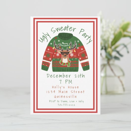 Ugly Sweater Kerstparty Uitnodiging (Staand voorkant)