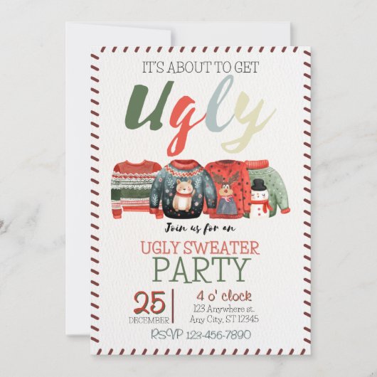Ugly Sweater Kerstparty Uitnodiging (Voorkant)