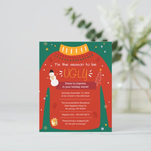 Ugly Sweater Kerstparty Uitnodiging (Staand voorkant)