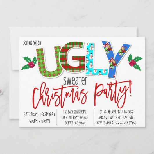 Ugly Sweater Kerstparty Uitnodiging (Voorkant)