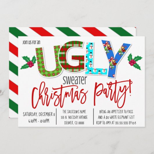Ugly Sweater Kerstparty Uitnodiging (Voorkant / Achterkant)
