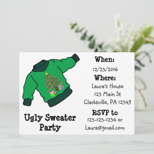 Ugly Sweater Kerstparty Uitnodiging (Staand voorkant)