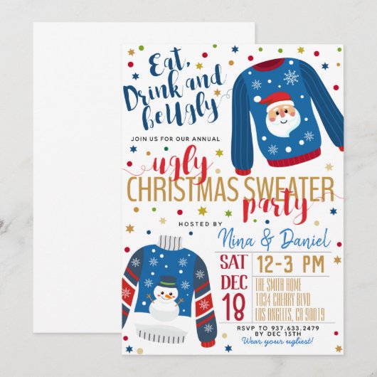 Ugly Sweater Kerstparty Uitnodiging (Voorkant / Achterkant)