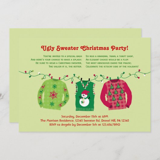 Ugly Sweater Kerstparty Uitnodiging (Voorkant / Achterkant)