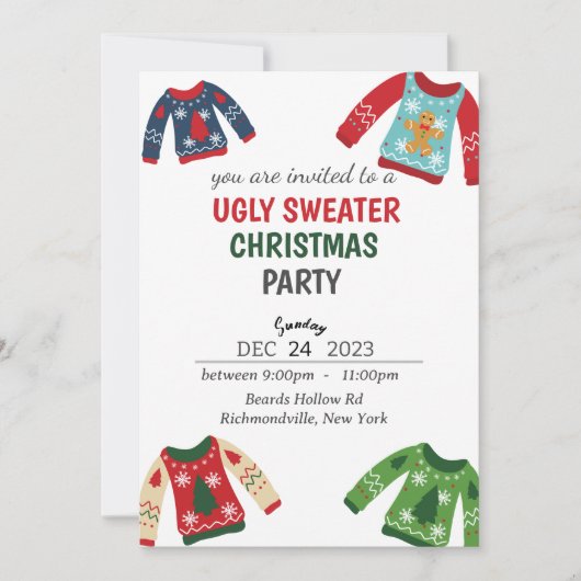 Ugly Sweater Kerstparty Uitnodiging (Voorkant)