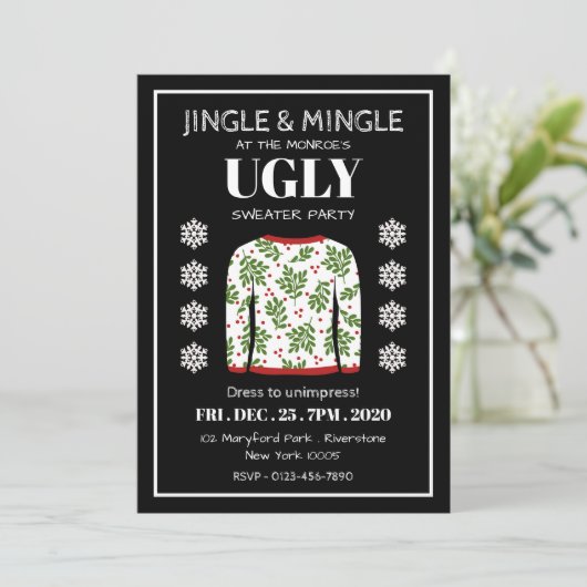 Ugly Sweater Kerstparty Uitnodiging (Staand voorkant)