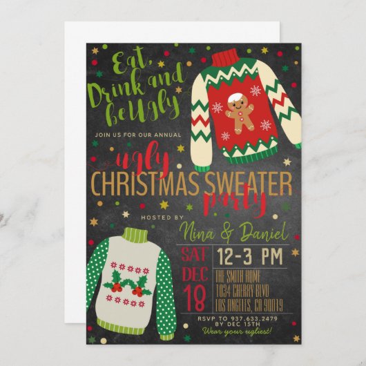 Ugly Sweater Kerstparty Uitnodiging (Voorkant / Achterkant)