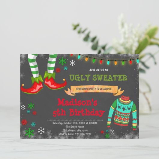 Ugly Sweater Kerstparty Uitnodiging (Staand voorkant)